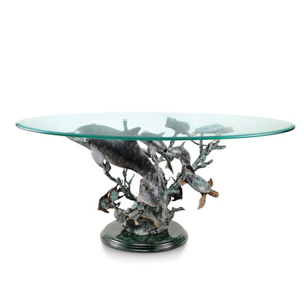 Seaworld Coffee Table Turtles Dolphin fish Brass sculptural Marble Art